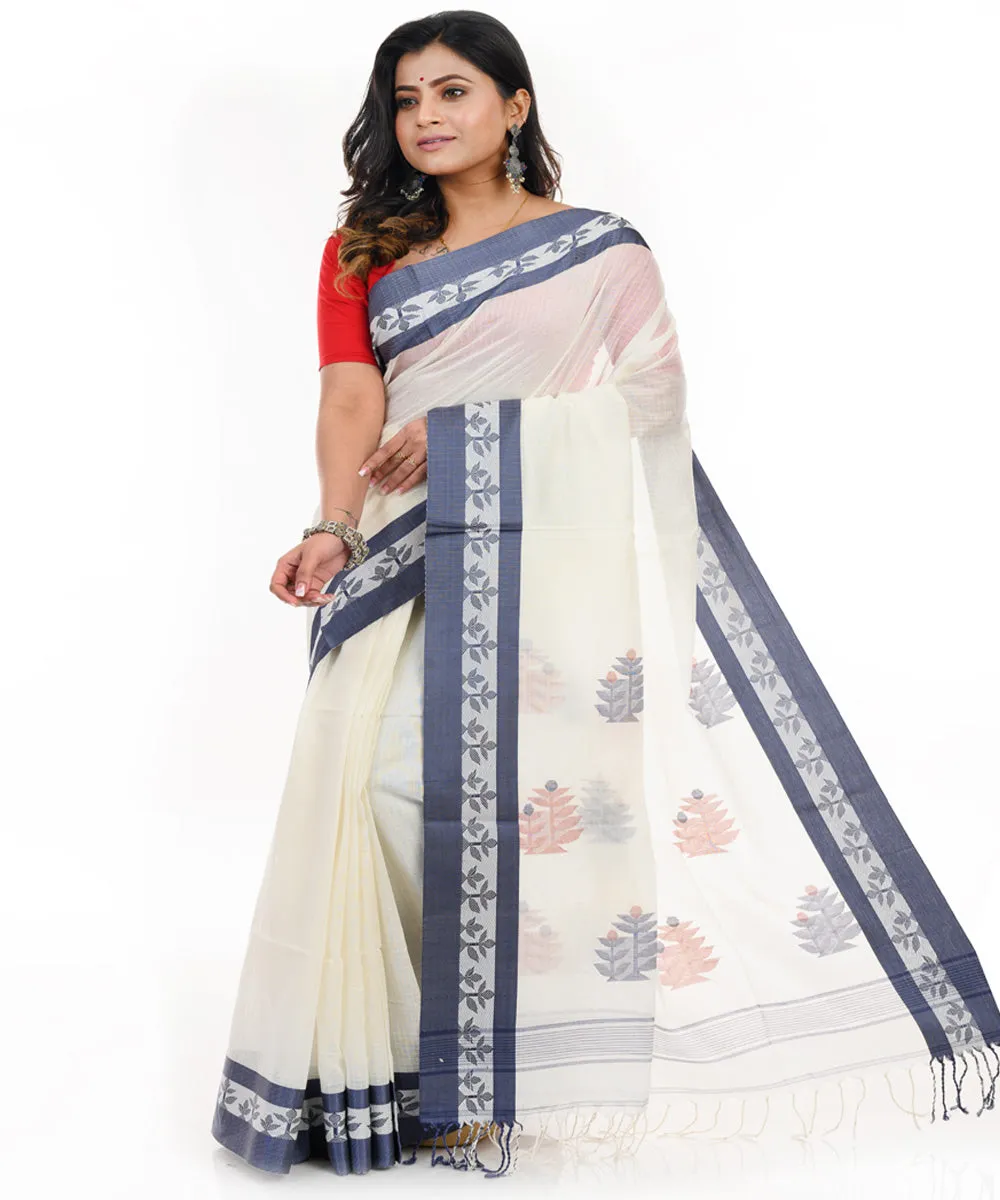 White handwoven cotton shantipuri saree