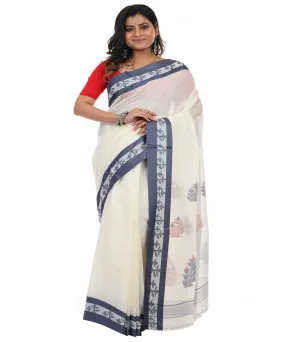 White handwoven cotton shantipuri saree