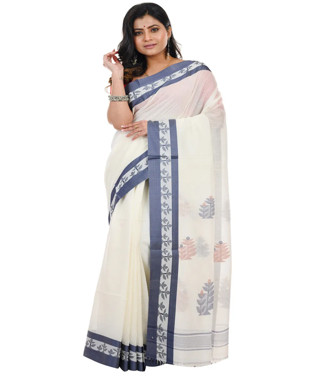 White handwoven cotton shantipuri saree