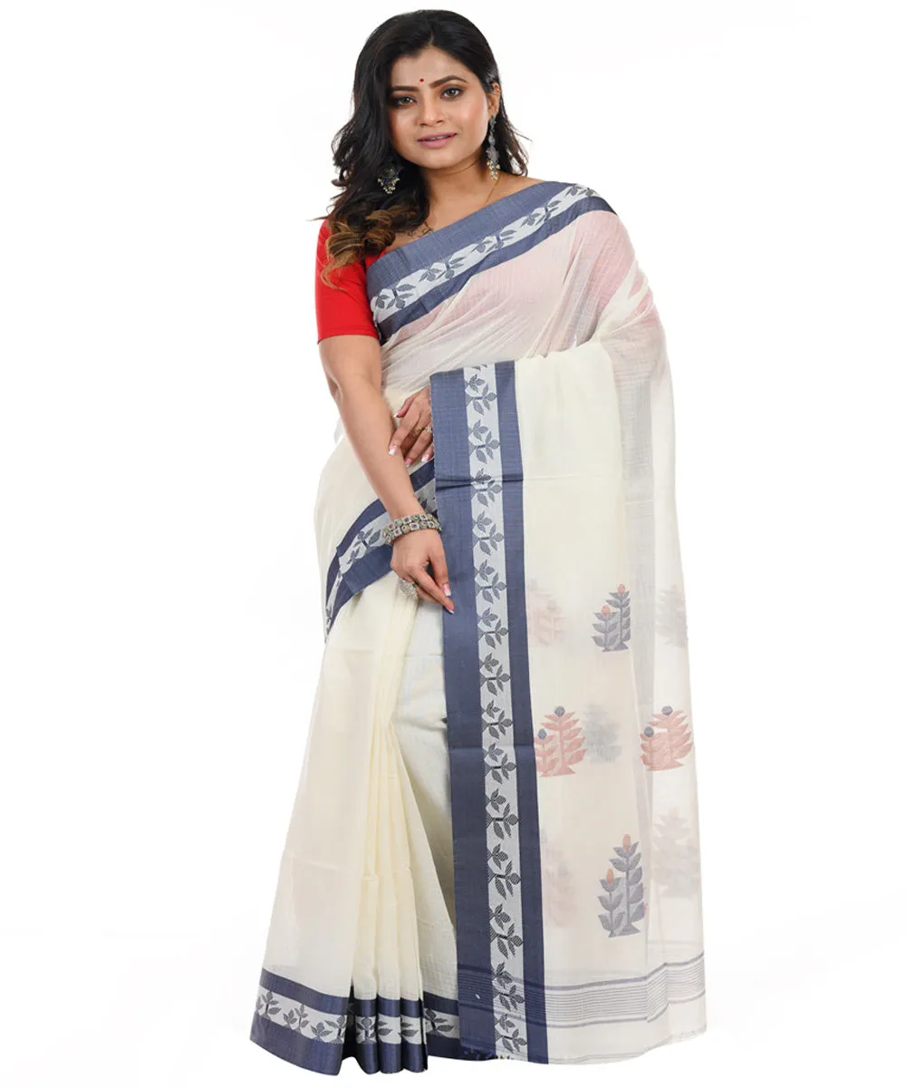 White handwoven cotton shantipuri saree