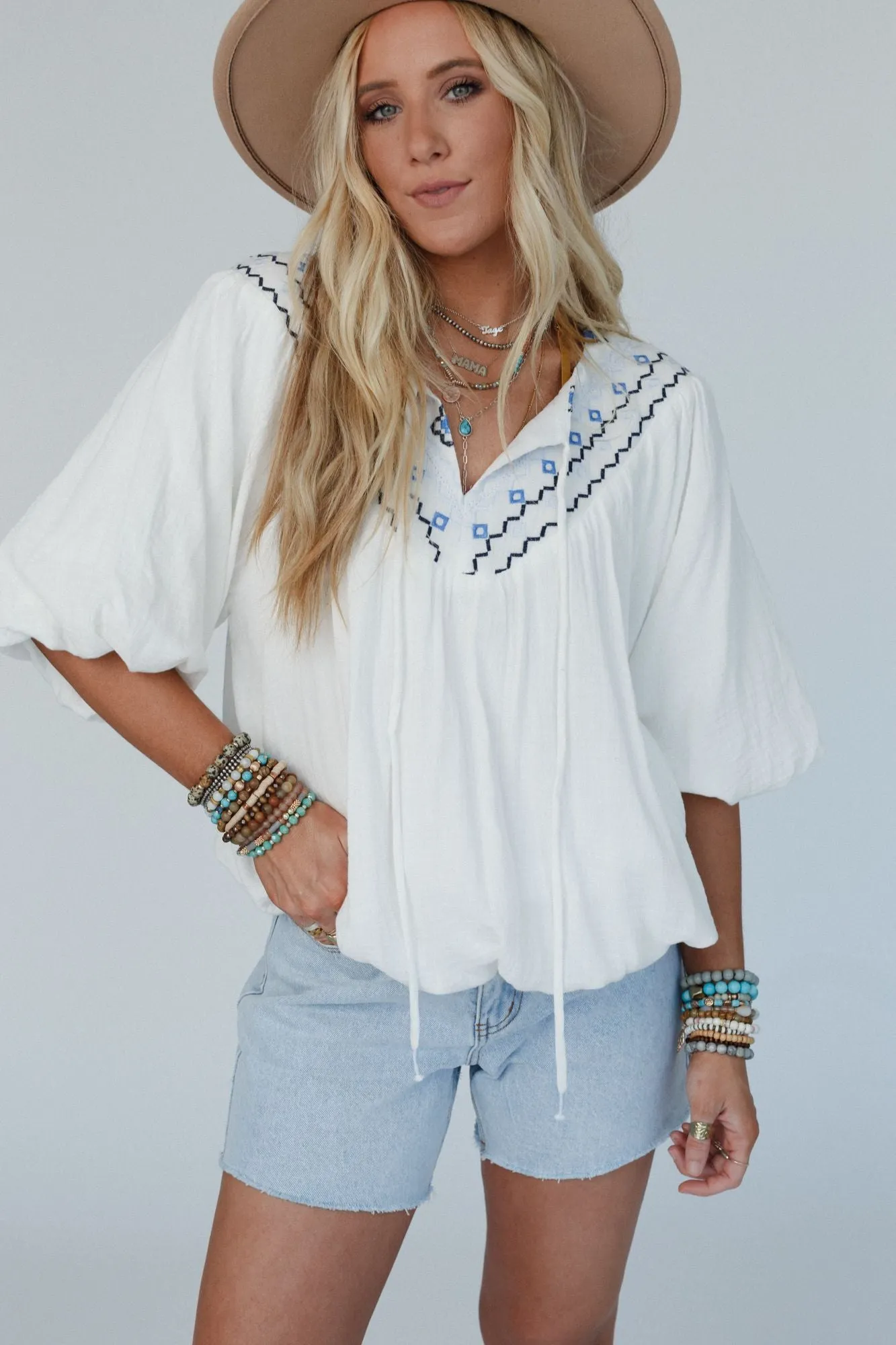 Wispy Meadow Embroidered Top - White