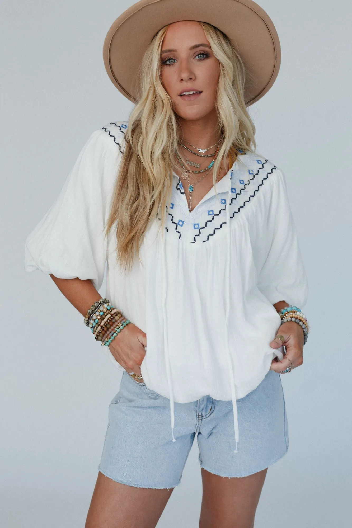 Wispy Meadow Embroidered Top - White