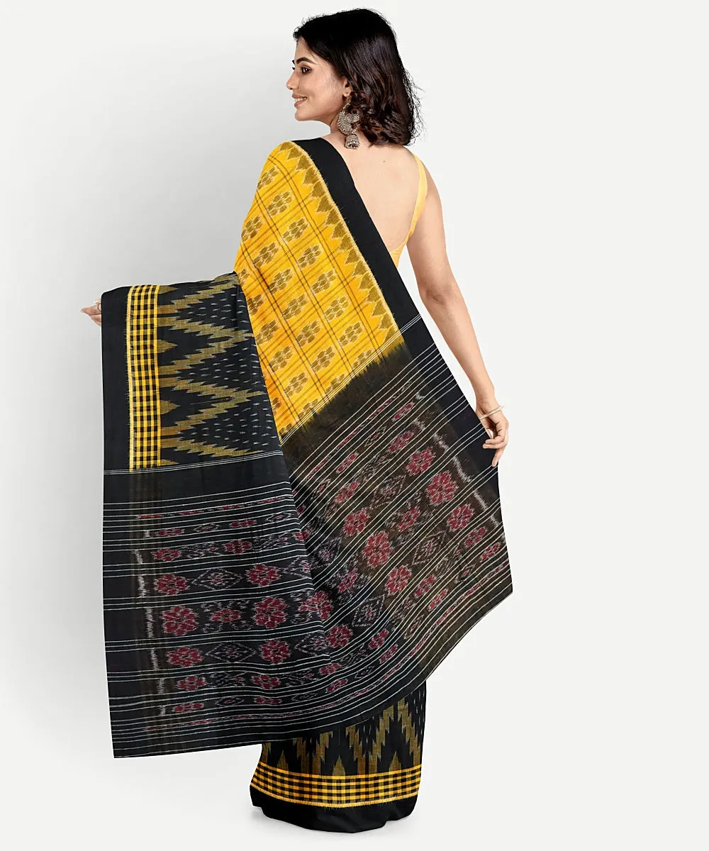 Yellow black cotton handloom nuapatna saree