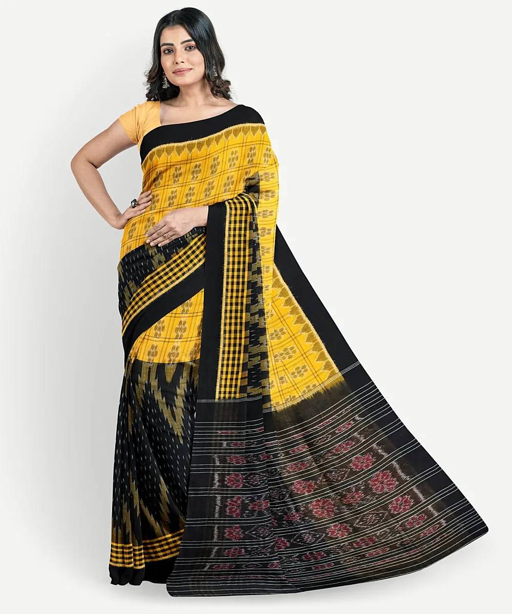 Yellow black cotton handloom nuapatna saree