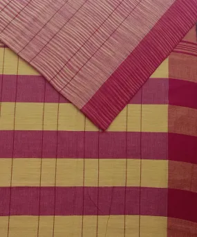 Yellow red ghicha anchal cotton handwoven saree