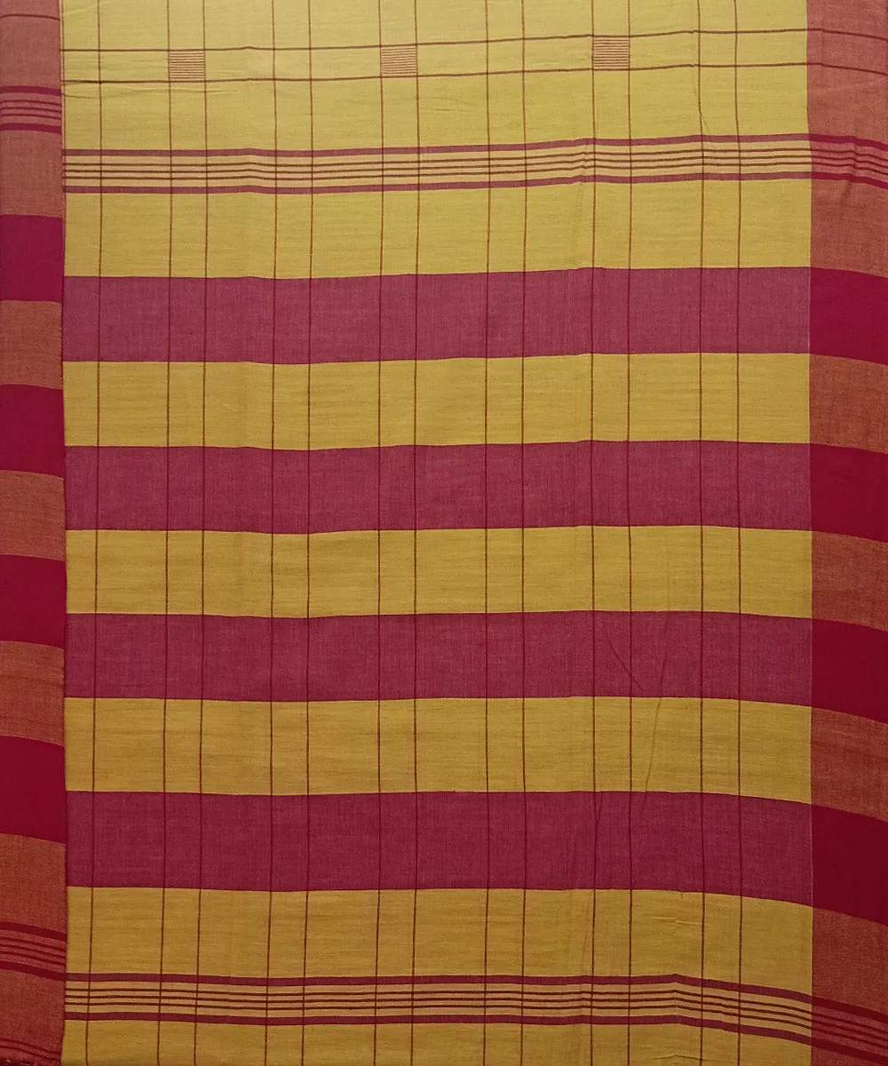 Yellow red ghicha anchal cotton handwoven saree