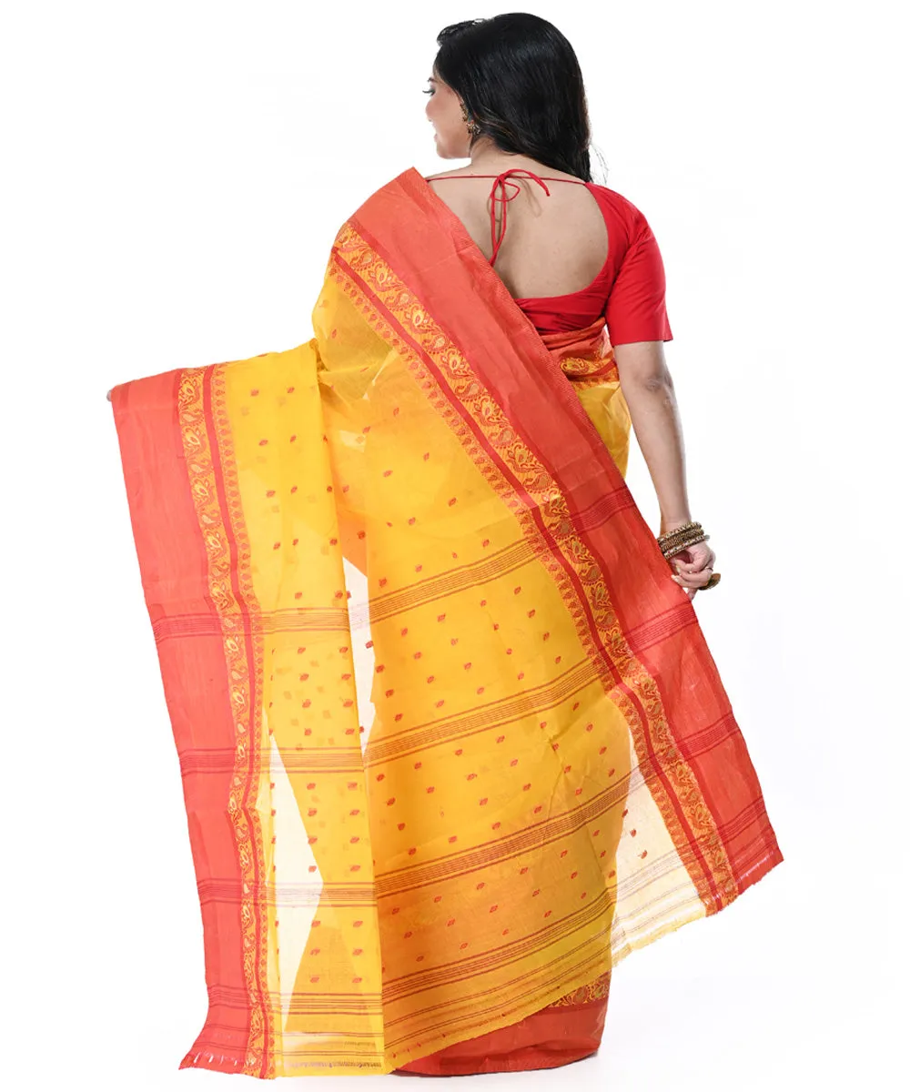 Yellow red handwoven cotton tangail saree