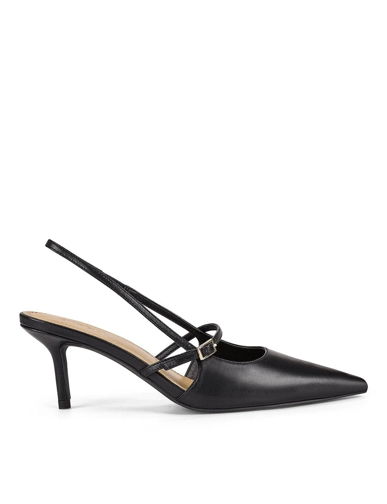 York Slingback Heel - Black Leather